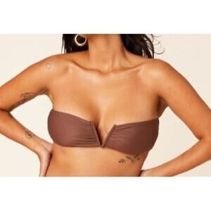 Andie Bikini Top‎ Womens M Espresso Brown Scala Strapless Bandeau Swimwear NEW